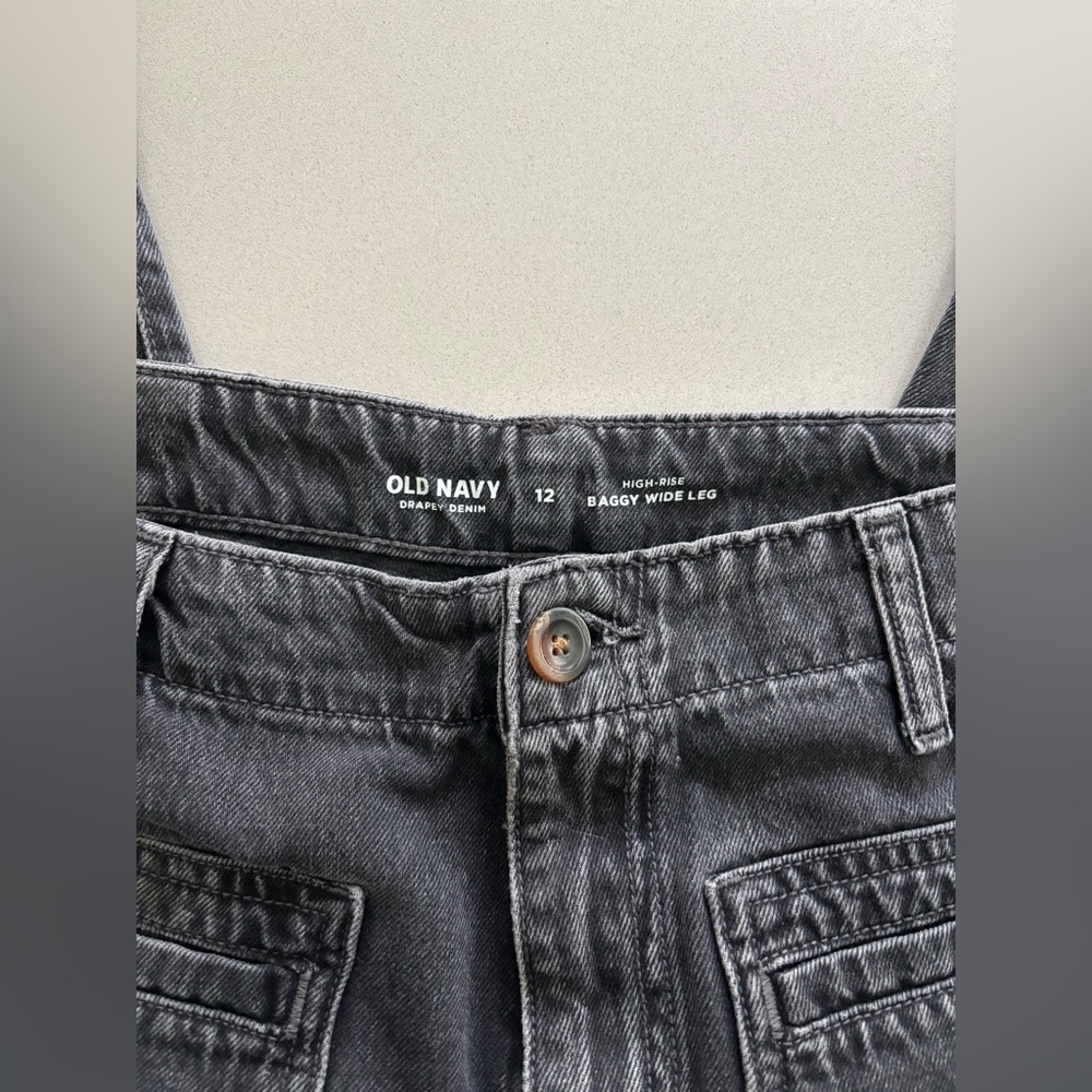 Old Navy Drapey Denim Hi-Rise Baggy Wide-Leg  Black Jeans
